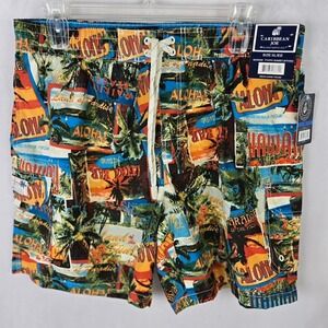 Caribbean Joe Men Swim Trunks XL Hawaii Aloha Tropical Postcard Shorts Lined NWT